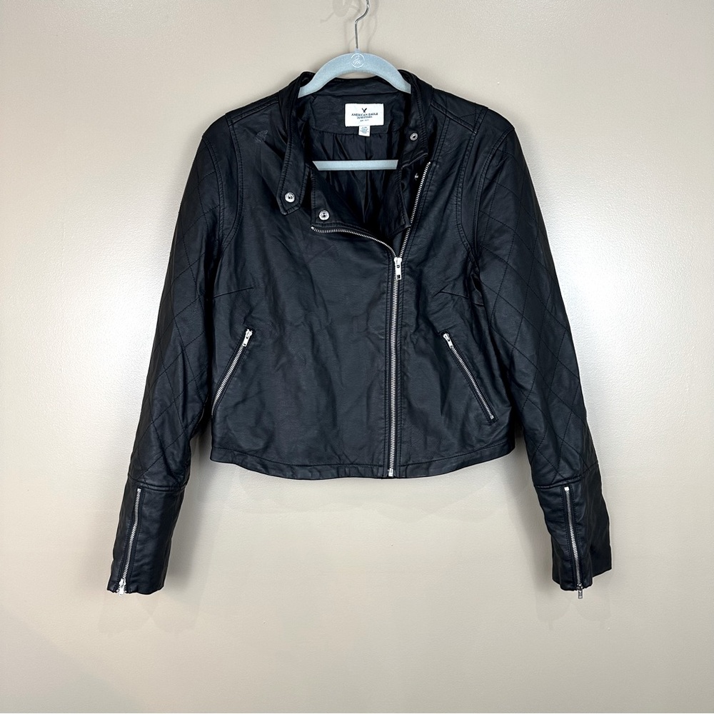 AMERICAN EAGLE OUTFITTERS Black Faux Vegan Leather Moto Jacket Large